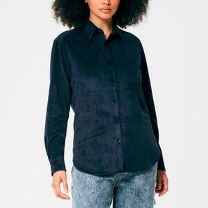 Tibi Charlie Midnight Navy Ultrasuede Button Up Shirt